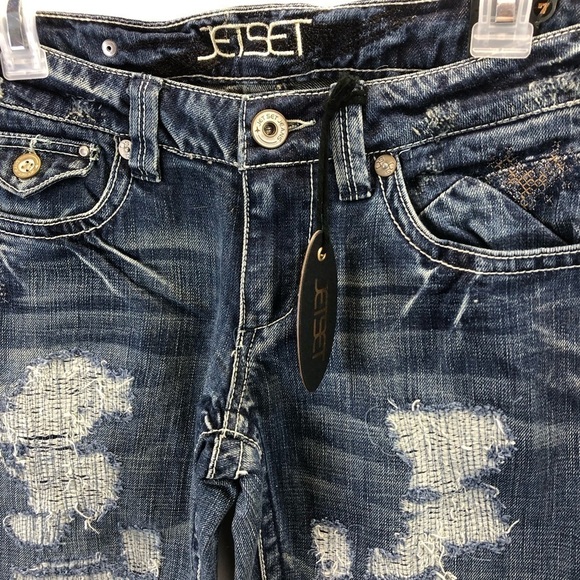 Jetset Jeans Y2K low rise Flare Sz 6 Wo's 7 Jrs Medium Blue Distressed NWT - Picture 6 of 7